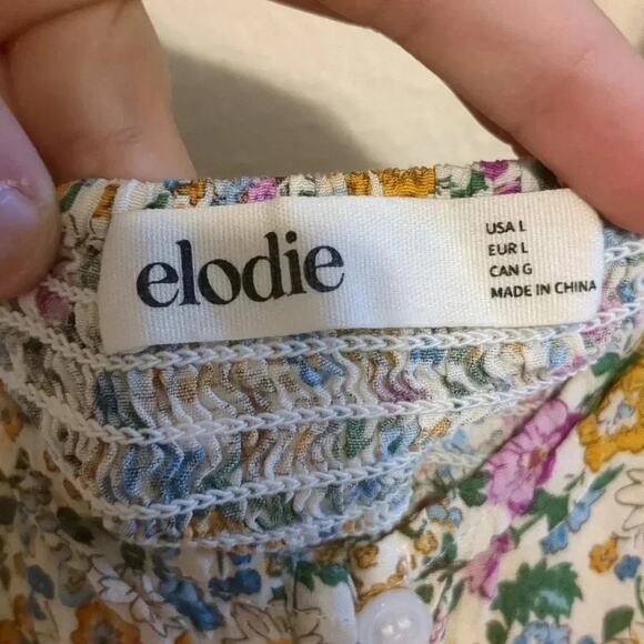 Elodie Floral Puff sleeve mini dress white pink smocked button open back size L - Picture 3 of 5